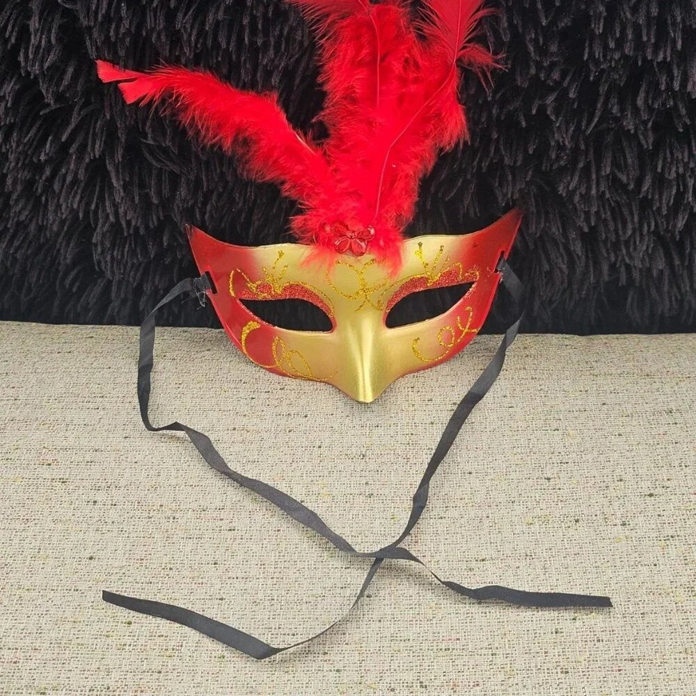 Light Up Party Mask Red Faux Feather Mask Mardi Gras Masquerade Eye Mask